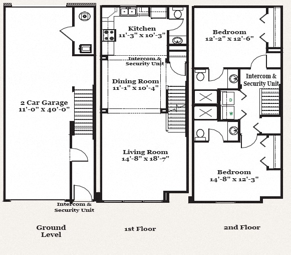Floor plan for 2 beds, 2.5 baths, 1155 sqft